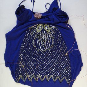 Free People blue beaded spaghetti strap tank - M
